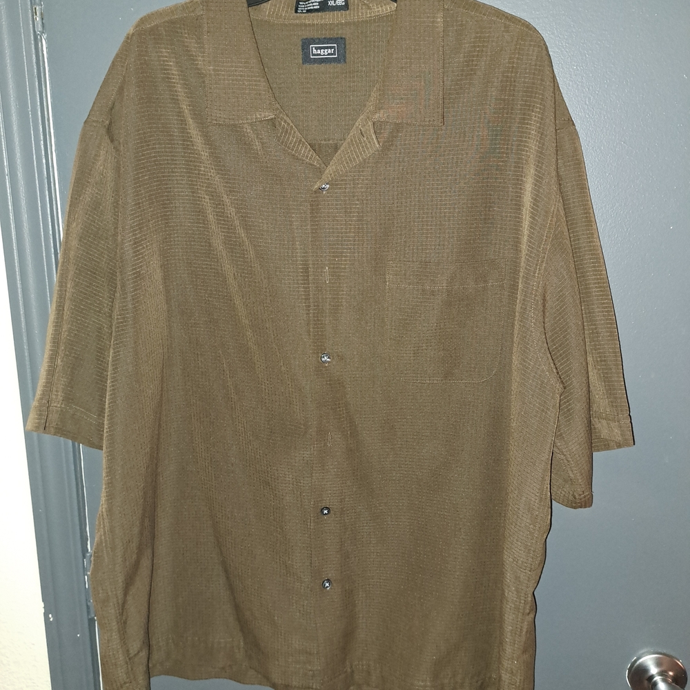 Haggar Brown  mens Textured Short Sleeve Shirt Size XXL EEG